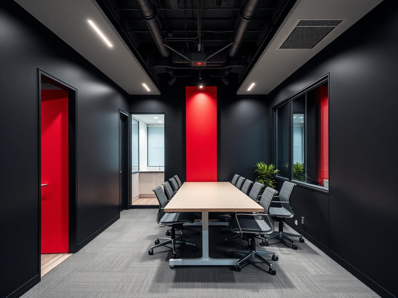 Modern office in charcoal & crimson